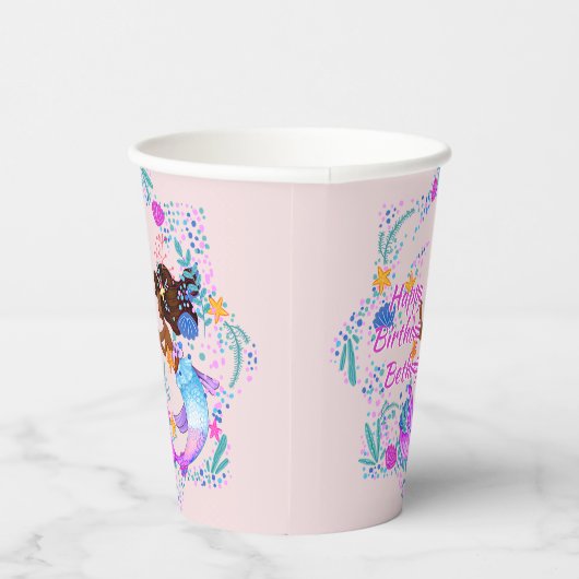 Name Text Mermaid Pink Mauve Aqua Party hinzufügen Pappbecher (Rechts)