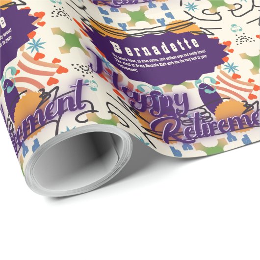 Name Text Message Colorful Muster Retirement Geschenkpapier (Rolleneckpunkt)