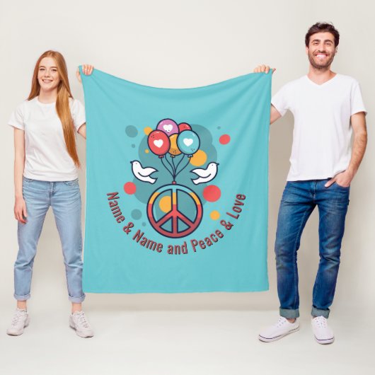 Name Text Peace Liebe Boho Hippie Doves Fleecedecke (Beispiel)