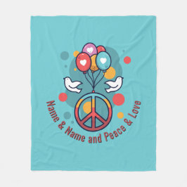 Name Text Peace Liebe Boho Hippie Doves Fleecedecke