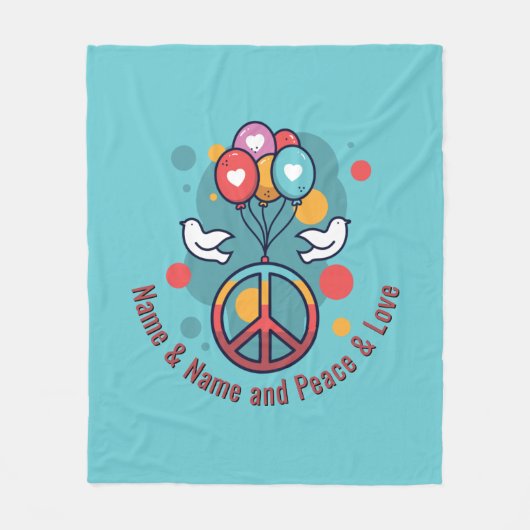 Name Text Peace Liebe Boho Hippie Doves Fleecedecke (Vorderseite)
