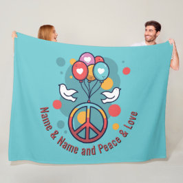 Name Text Peace Liebe Boho Hippie Doves Fleecedecke