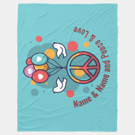 Name Text Peace Liebe Boho Hippie Doves Fleecedecke