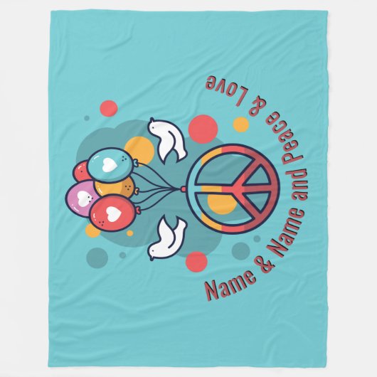 Name Text Peace Liebe Boho Hippie Doves Fleecedecke (Vorderseite)