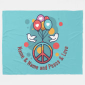 Name Text Peace Liebe Boho Hippie Doves Fleecedecke (Vorderseite (Horizontal))
