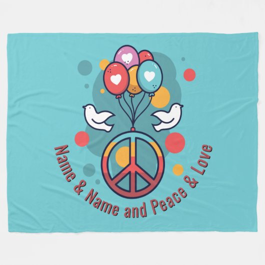 Name Text Peace Liebe Boho Hippie Doves Fleecedecke (Vorderseite (Horizontal))