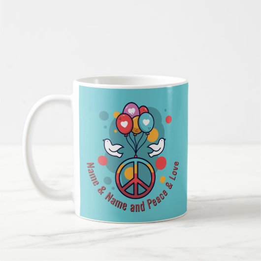 Name Text Peace Liebe Boho Hippie Doves Kaffeetasse (Links)