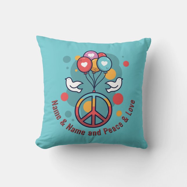 Name Text Peace Liebe Boho Hippie Doves Kissen (Vorderseite)
