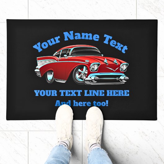 NAME TEXT Red Blue Frisierte Auto Classic Muscle C Fußmatte