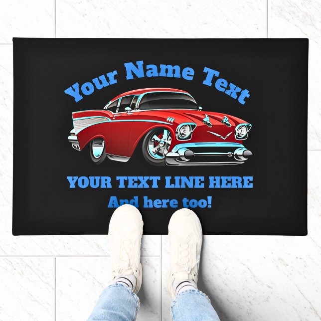 NAME TEXT Red Blue Frisierte Auto Classic Muscle C Fußmatte (Von Creator hochgeladen)