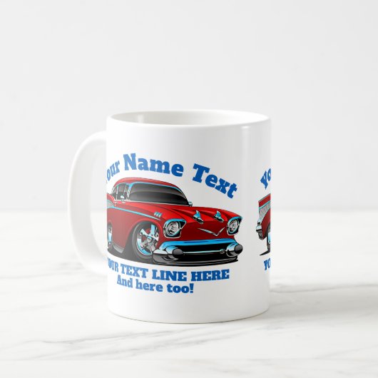 NAME TEXT Red Blue Frisierte Auto Classic Muscle C Kaffeetasse (Vorderseite Links)