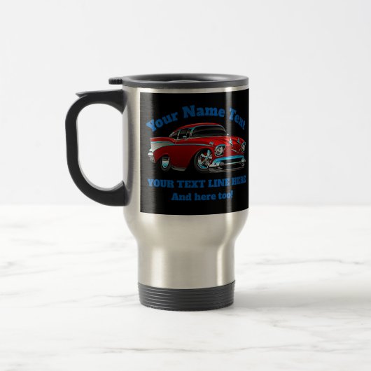 NAME TEXT Red Blue Frisierte Auto Classic Muscle C Reisebecher (Links)