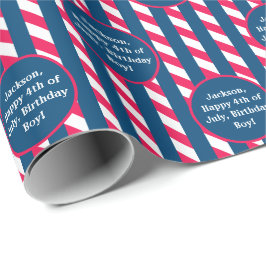 Name Text Red Blue White 4. Juli Striping Geschenkpapier