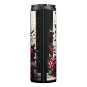 Name Text, Red Roses Hearts & Books Thermosbecher (Rückseite)