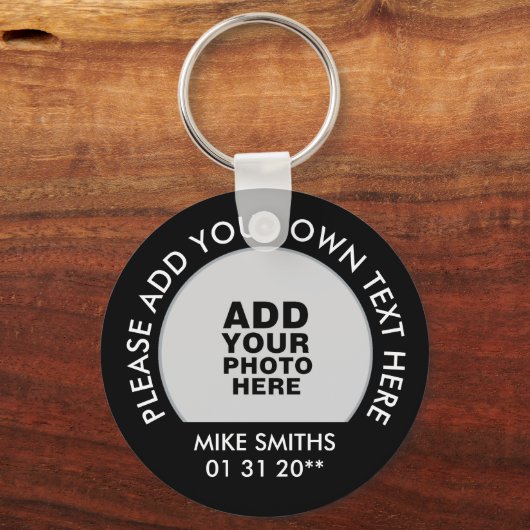 name, text & special date, photo black schlüsselanhänger (Vorderseite)