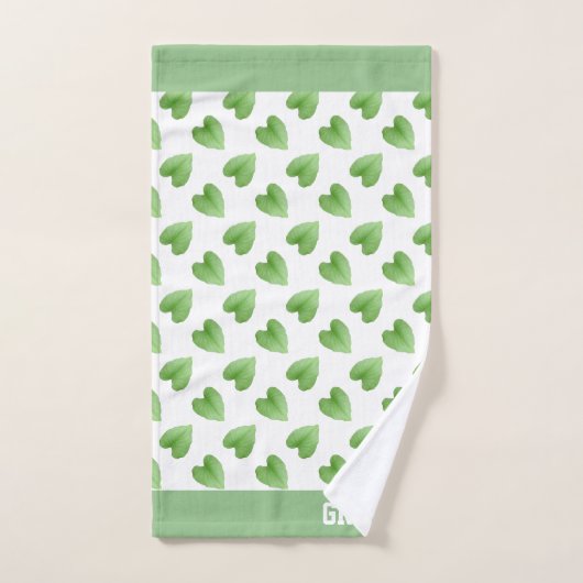 Name Text und grüne Blätter auf Weiß Badhandtuch Set (Handtuch)