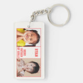 Name, Text und zwei Fotos in Roter Rahmen Schlüsselanhänger (Rückseite)