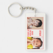 Name, Text und zwei Fotos in Roter Rahmen Schlüsselanhänger (Vorderseite)