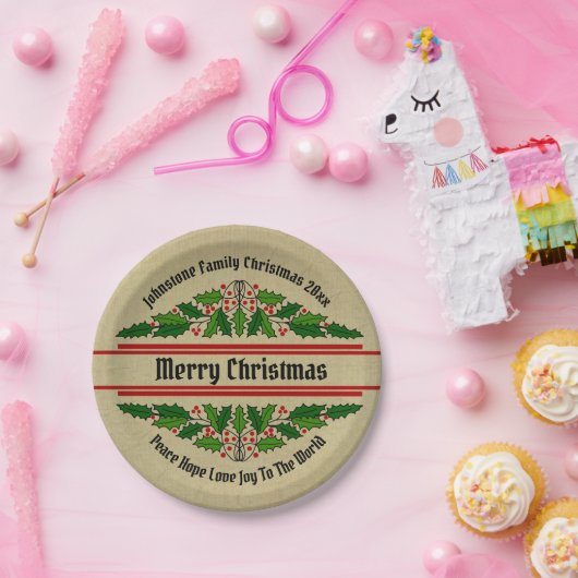 Name Text Weihnachten ändern 20xx Holly 7" Pappteller (Party)