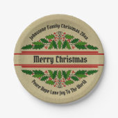 Name Text Weihnachten ändern 20xx Holly 7" Pappteller (Vorderseite)