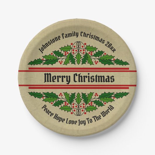 Name Text Weihnachten ändern 20xx Holly 7" Pappteller (Vorderseite)