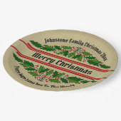 Name Text Weihnachten ändern 20xx Holly 9" Pappteller (Schrägansicht)