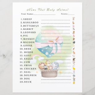 "Name that Baby Animal Game Sage Green Animal Saf