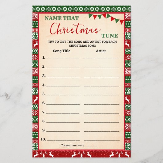 Name that Christmas Tune Spiel hässlicher Sweater Flyer (Vorne)