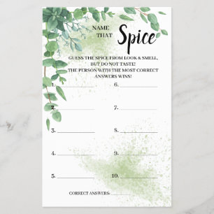 Name that Spice Eucalyptus Bridal Shower Game Card Flyer