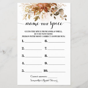 Name that Spice Herbst-Brautparty-Spielkarte Flyer