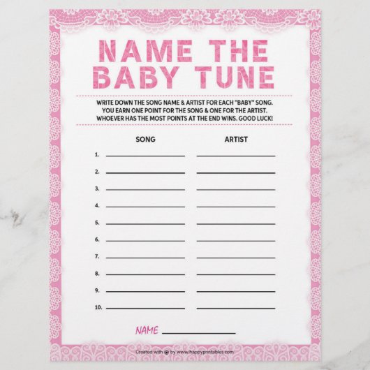 Name The Baby Tune [Luxury Lace [Pink] Letterhead Briefbogen (Vorderseite)