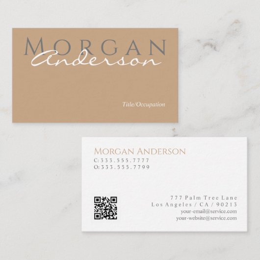 Name Titel & Kontaktinformationen, QR-Code, Tan Gr Visitenkarte (Vorne/Hinten)