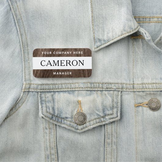 Name, Titel und Firma des braunen Holzes Namensschild (Beispiel)