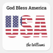 Name, Trendy USA Gott segne Amerika 3 oder 1,5 in Quadratischer Aufkleber (Vorderseite)