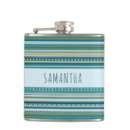 Name Tribal Aquamarin Blue Muster Vinyl Wrapped Fl Flachmann