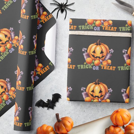 Name Trick oder Treat Spooky Pumpkin Halloween Can Geschenkpapier