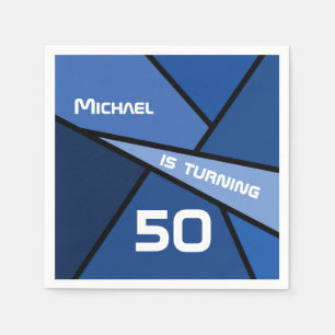 NAME Turning 50 Geburtstag Abstrakt Blue Geometric Serviette