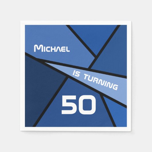 NAME Turning 50 Geburtstag Abstrakt Blue Geometric Serviette (Vorderseite)