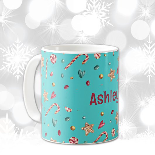 Name, Turquoise Candy & Cookies 11oz Coffee Mug Kaffeetasse