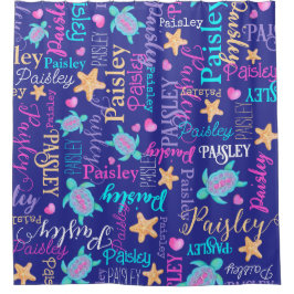 Name turtle seastar pattern pink blue aqua coral  duschvorhang
