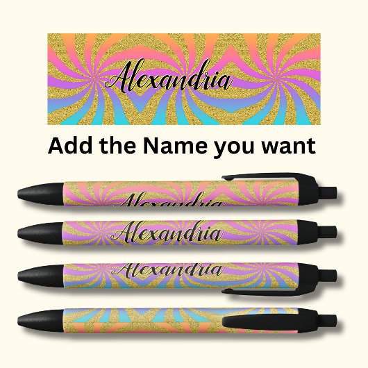 Name Twisted Sunburst Pop Art Glitzern Rainbow Kugelschreiber