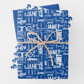 Name Typografie Blue White Word Cloud 50. Geschenkpapier Set (Beispiel)