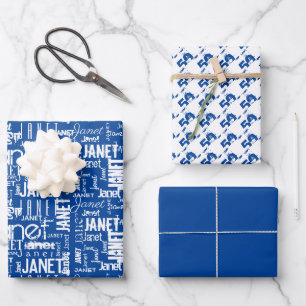 Name Typografie Blue White Word Cloud 50. Geschenkpapier Set