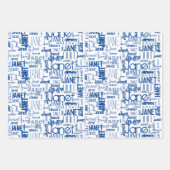Name Typografie White Blue Word Cloud 50. Geschenkpapier Set (Vorderseite)