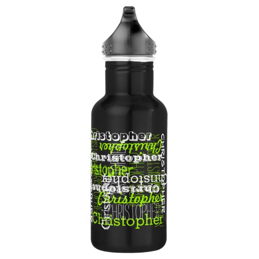 Name überall in Neon Green Collage Typografisch Trinkflasche (Rechts)