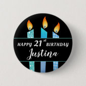 Name und Age Blue Candles Happy Birthday Geschenk  Button (Vorderseite)