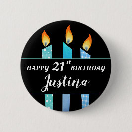 Name und Age Blue Candles Happy Birthday Geschenk Button