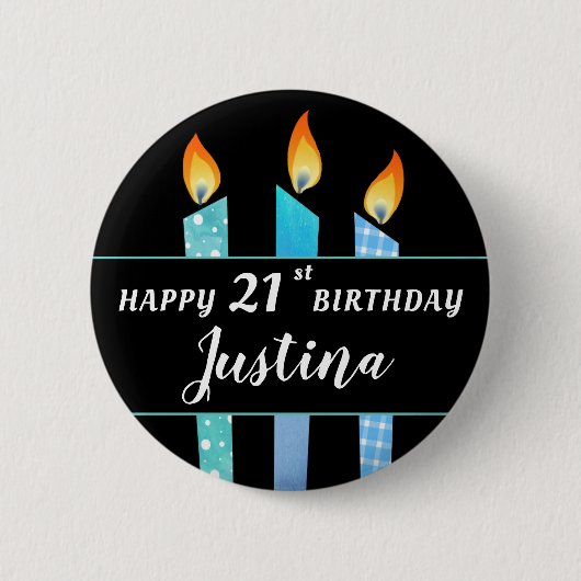 Name und Age Blue Candles Happy Birthday Geschenk  Button (Vorderseite)