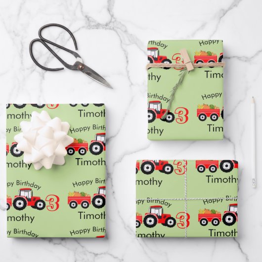 Name und Alter der LKW-Farm Geschenkpapier Set (Vorderseite)