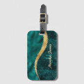 Name und Anfangsbuchstabe des aquamarinen goldgego Gepäckanhänger (Vorderseite Vertikal)